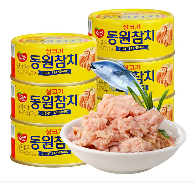 东远 金枪鱼罐头熟食韩国即食吞拿鱼进口罐头鱼寿司饭团材料海鲜罐头 原味油浸罐头100g*6罐-套
