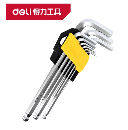 得力工具 DL3093 中长球头内六角9件套1.5-10mm(黄)-套