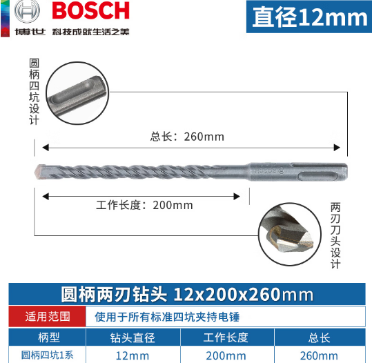 博世 2608680279 四坑1系钻头 12X200/260-支