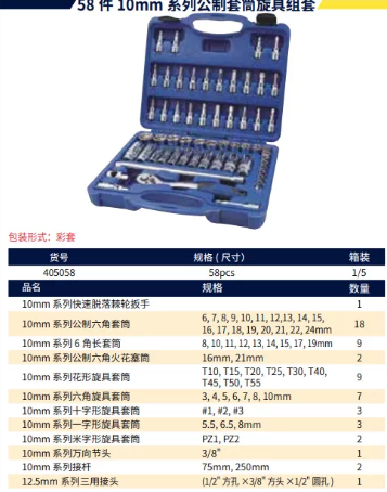长城精工 405058 58件10mm系列公制套筒旋具组套-10mm