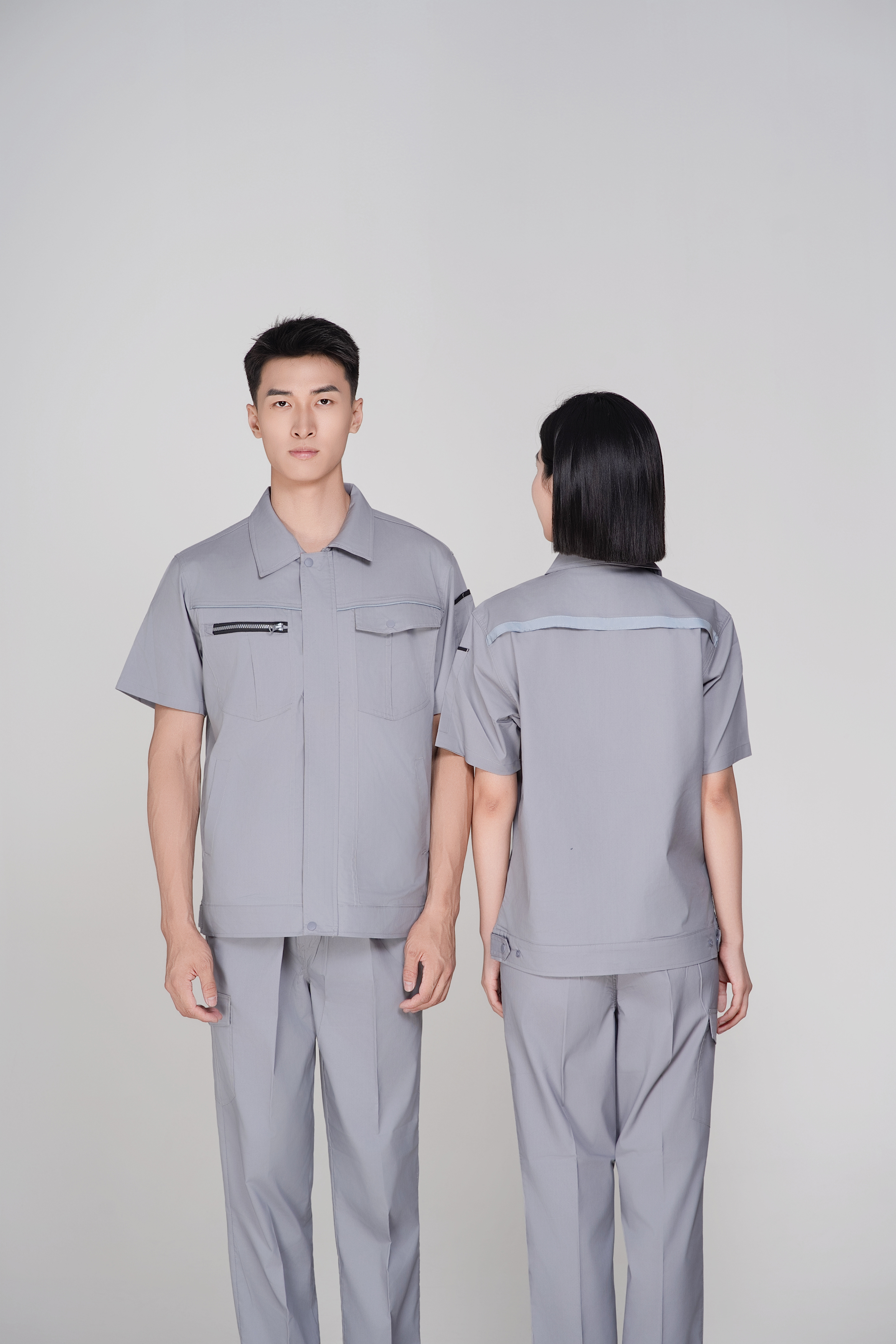 君御 D204 夏季半袖工作服 中灰色-XL