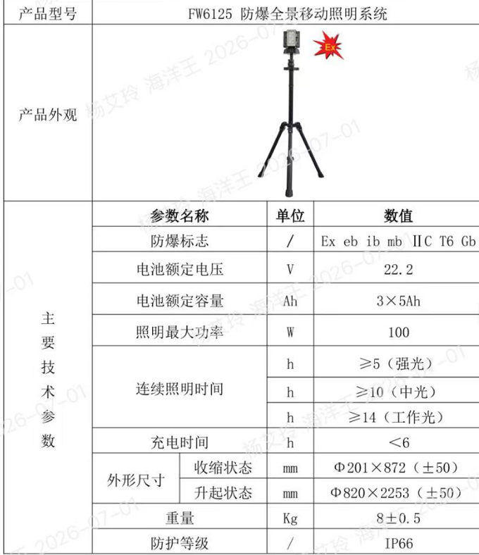 海洋王 FW6125 防爆全景移动照明系统-IP66