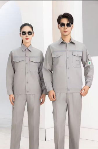 君御 全棉网格防静电工作服 夏季薄款 灰色-XL