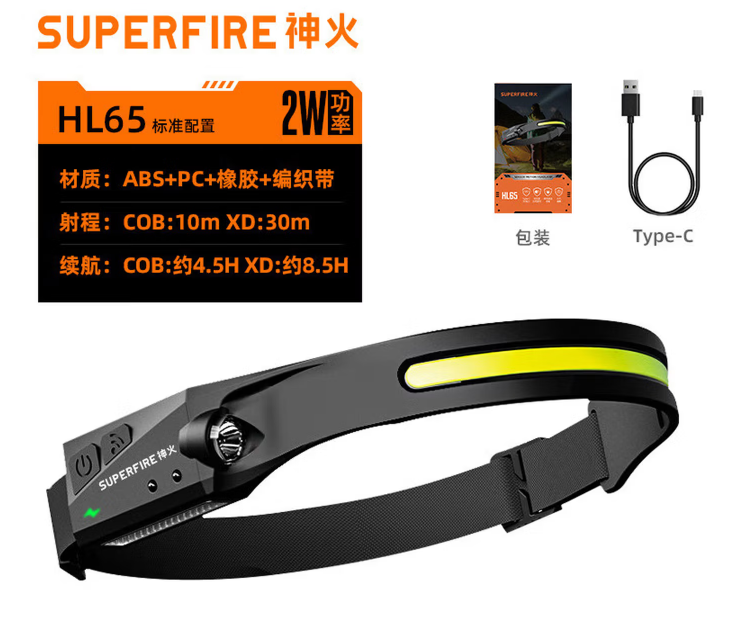 神火 HL65 LED强光头灯夜钓远射-把