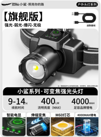小鲨 TD3001 安全帽配套户外工作头灯-M60灯芯4000毫安-把