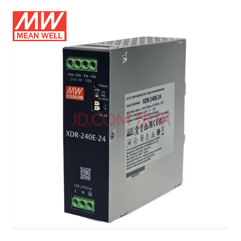  明纬 XDR-240E-24 开关电源导轨安装电源