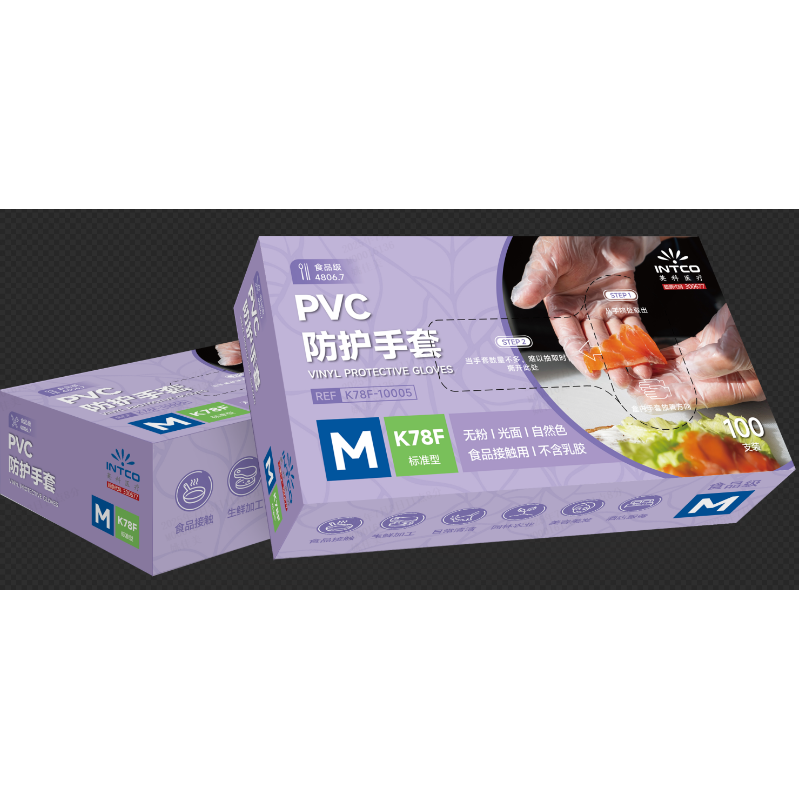 英科医疗 K78F-1000* 一次性PVC自然色防护手套F8402F-01