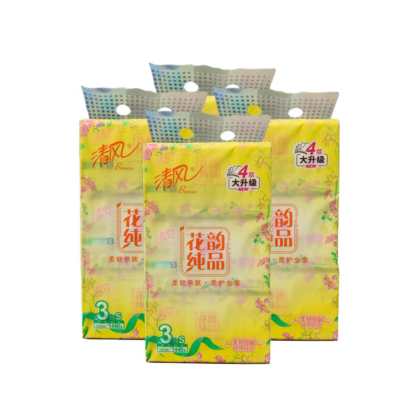 清风 BR34SHY 花韵纯品面巾纸4层120抽3包/提