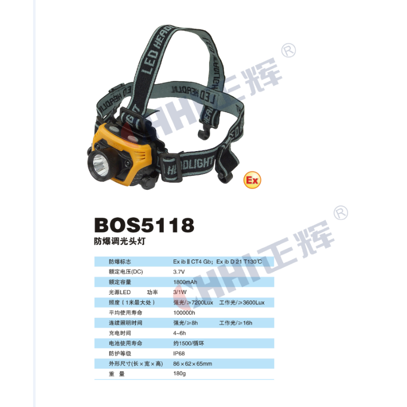 正辉 BOS5118 防爆调光头灯