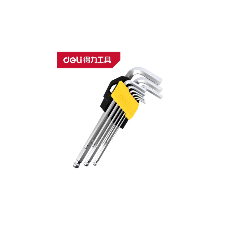 得力工具 DL3093 中长球头内六角9件套1.5-10mm(黄)