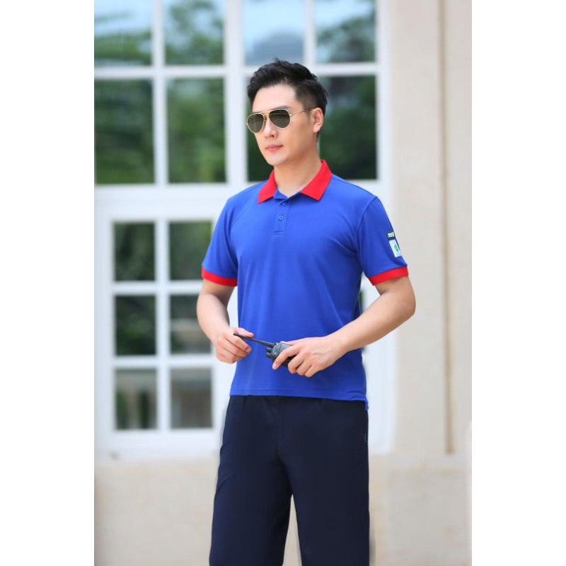 君御 夏季涤棉 防静电 加油站T恤衫 艳兰色