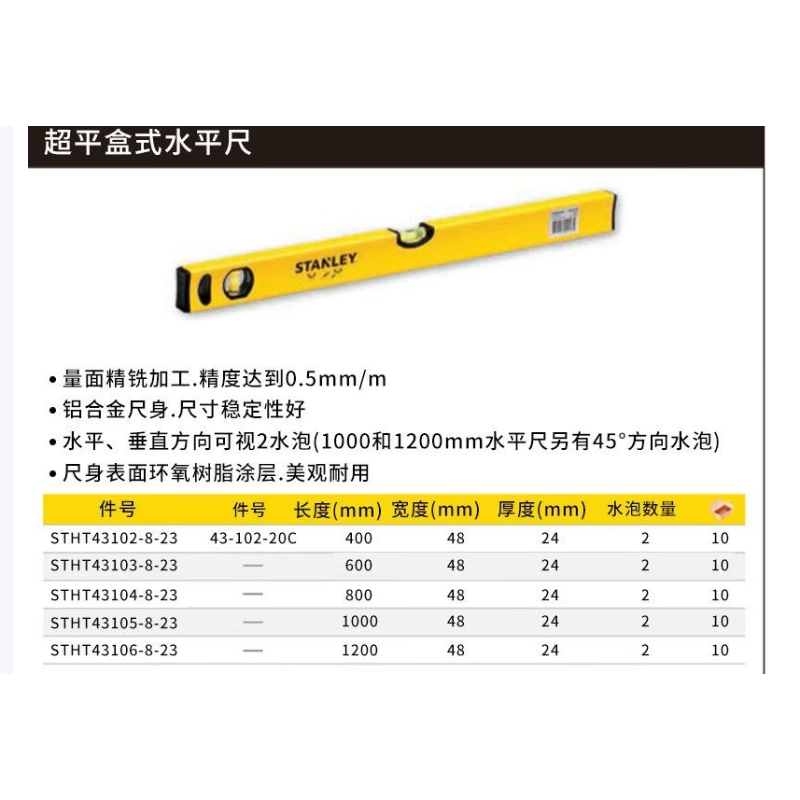 史丹利 STHT43104-8-23 超平盒式水平尺80cm