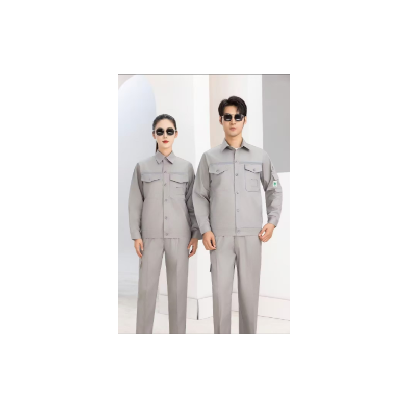 君御 全棉网格防静电工作服 夏季薄款 灰色