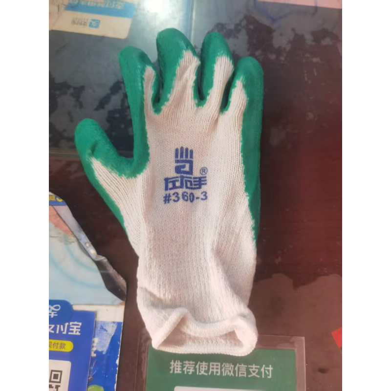  左右手 360-3 白纱绿 乳胶纱线 手套-均码