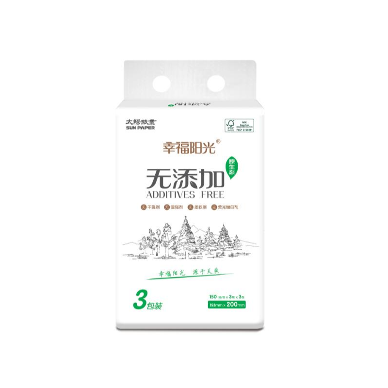 幸福阳光 无添加系列3层中规格抽取式面巾三包 150抽（3包/袋）-3层