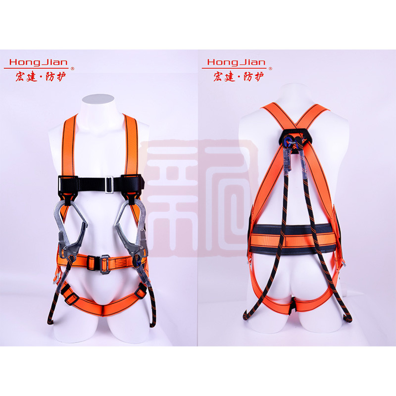 宏建 GB-02 欧式链接全身式安全带 （带护腰板）（镀铬大钩）-均码 - 宏建