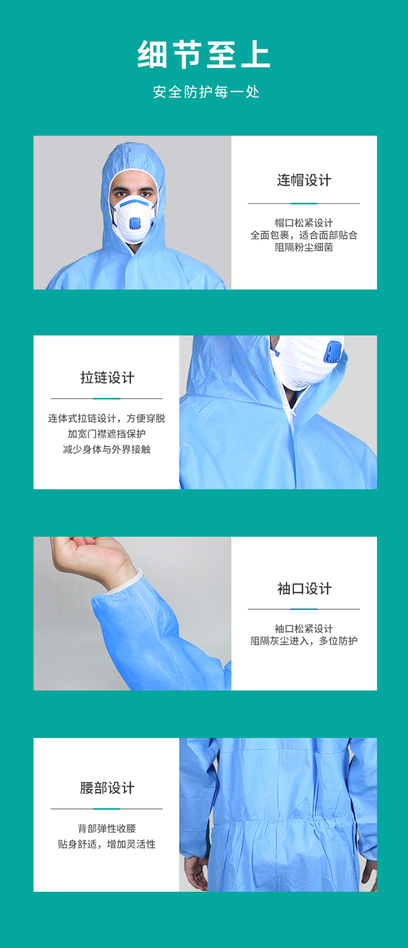 仙万里 WLO3003 SMS连体带帽化学防护服 55gsm 白色 1件/袋-L