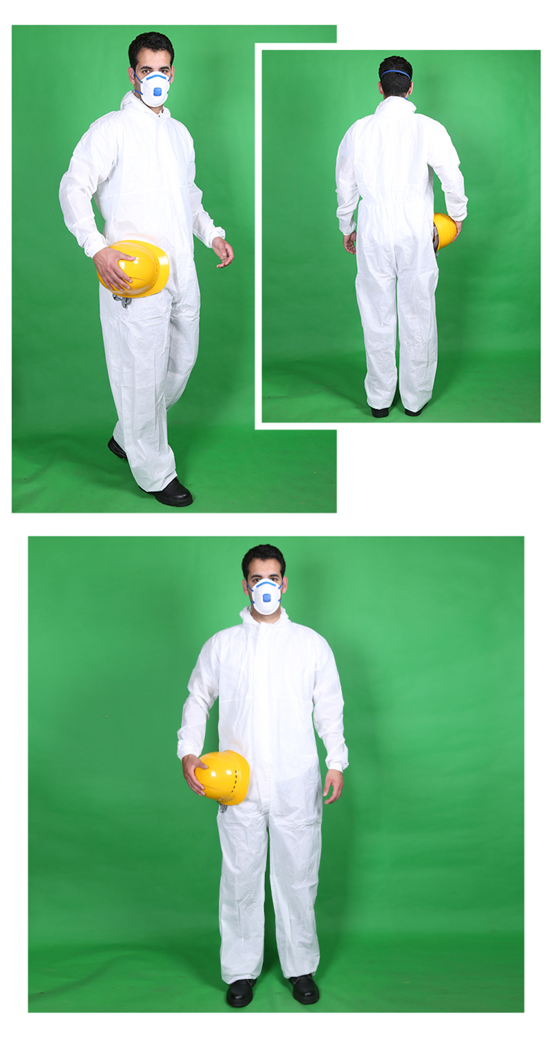 仙万里 WLO3003 SMS连体带帽化学防护服 55gsm 白色 1件/袋-L