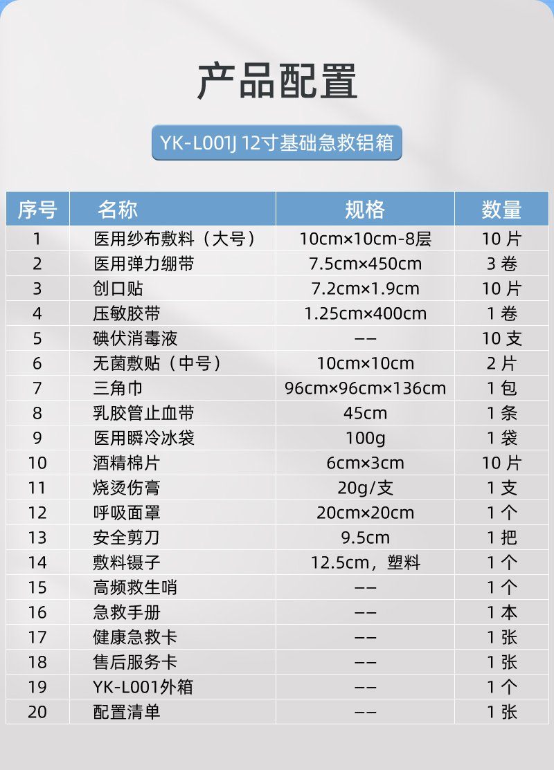 优科先行 YK-L001J 12寸基础急救铝箱-12寸-印字