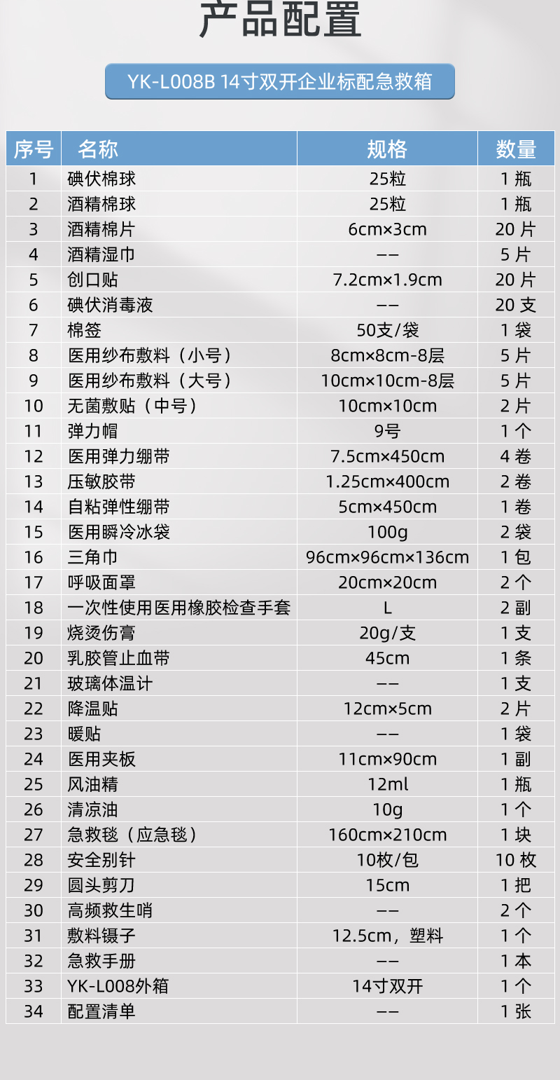 优科先行 YK-L008B 14寸双开企业标配急救箱-14寸-印字