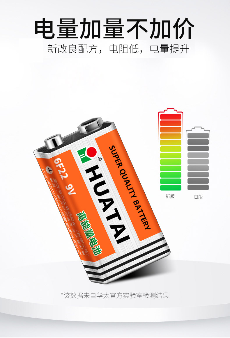 华太9v电池方块电池6F22方形叠层9号干电池碳性电池