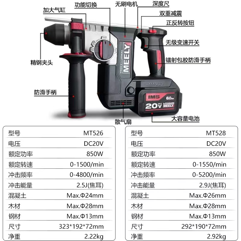 美力 MT528 无刷双电锂电迷你重锤 20V 4.0Ah-MT528