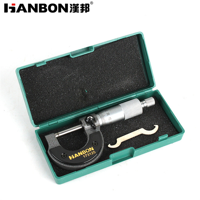 汉邦 173125 外径千分尺 耐磨清晰刻度 测量稳定高效-0-25mm