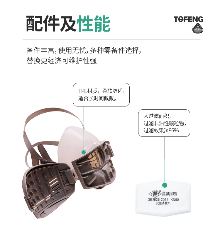 唐丰 TF-1201 防尘硅胶半面罩（白色）-半面具