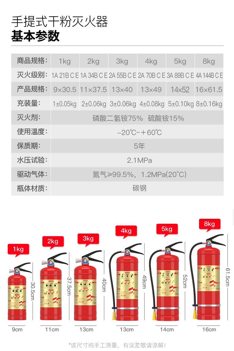 援邦 MF/ABCE5 金标手提式干粉灭火器 5kg 红色 新国标-手提式