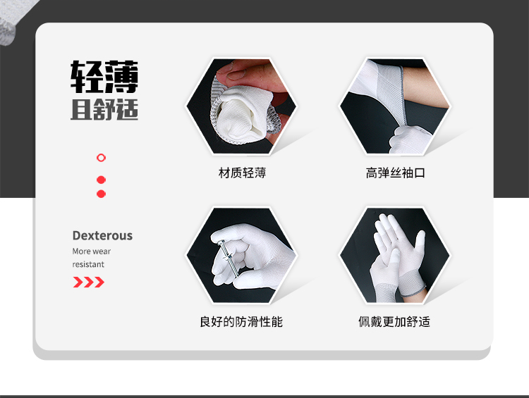 贸正 7001 PU凃指防静电手 独立装 白色 1双-L