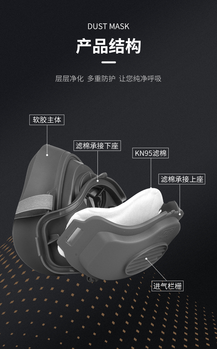 贸正 3200 防尘半面具口罩橡胶面罩 含滤棉1片 灰色 1套-半面具