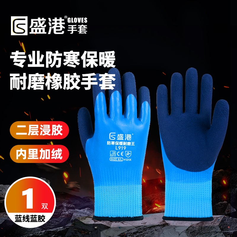 盛港 L919 双层浸胶防水防寒保暖手套 蓝色 1双(10双/包)-均码
