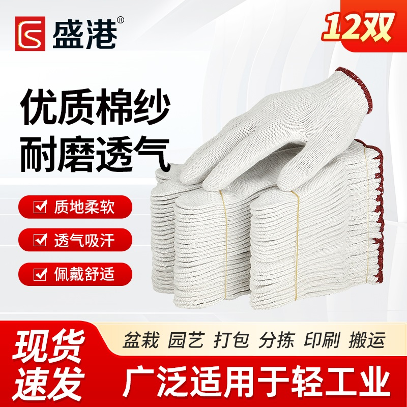 盛港 H6500 10针加密棉纱线手套 600克 白色 1双 (12双/包)-均码