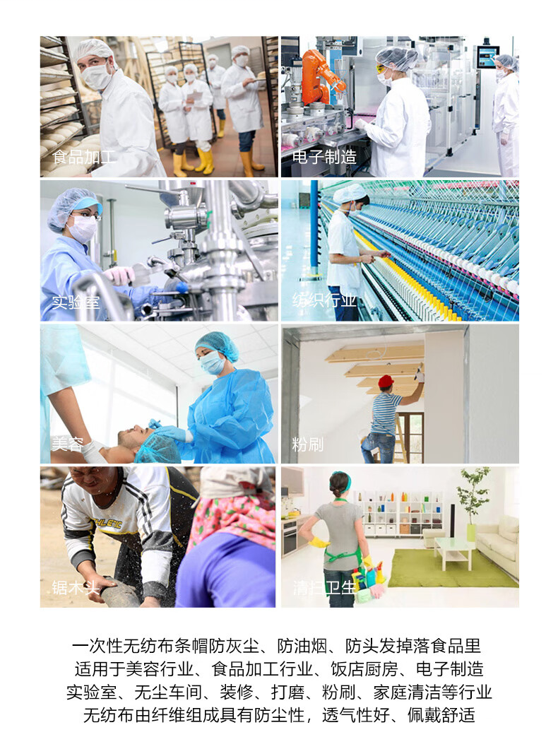 帮手仕 T1800 一次性无纺布双筋条形网帽 19英寸 白色 100只/包-白色