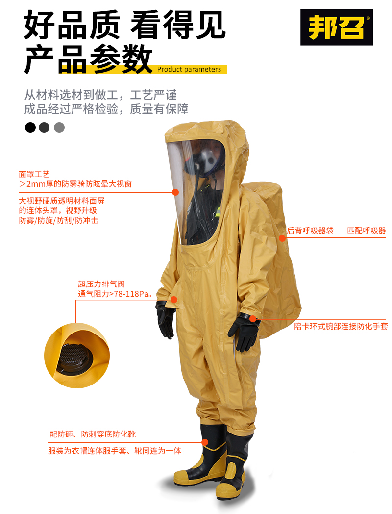 邦召 RHF-ⅠBB 重型化学防护服 全封闭气密性防酸碱一级防化服-重型防化服