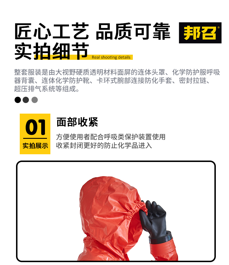 邦召 RHF-ⅡBB 轻型化学防护服 耐酸碱半封闭连体式消防员二级防化服-轻型防化服