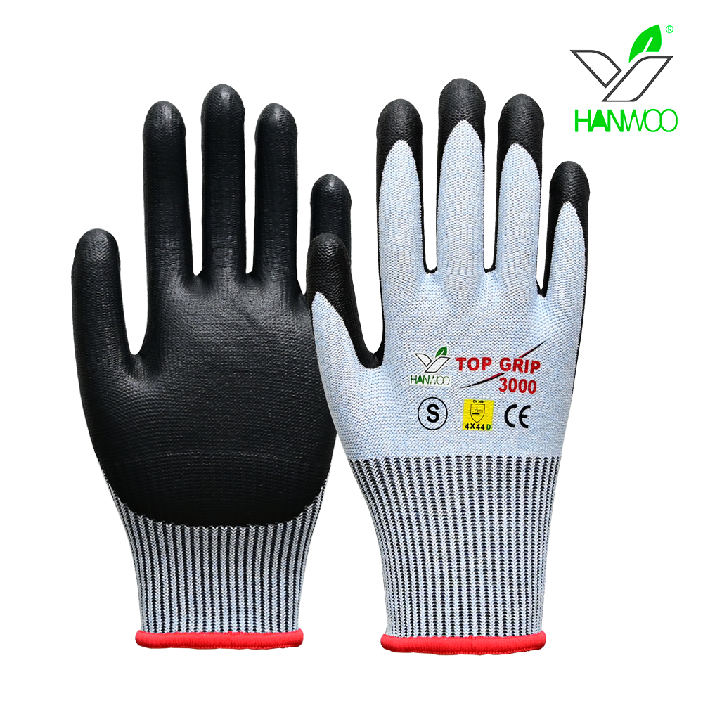 HANWOO Top3000-S 防切割工作手套 增强级HPPE切割款 A5防切割 欧标4X43D CE 触摸屏丁腈涂层 韩国进口材料-7/S - HANWOO