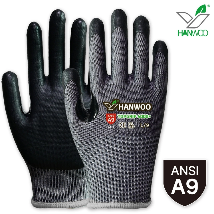 HANWOO TopGrip4000+-S 防切割工作手套 最高级防割钢丝纤维款 ANSI A9防切割 CE 触摸屏丁腈涂层 韩国进口材料-7/S - HANWOO