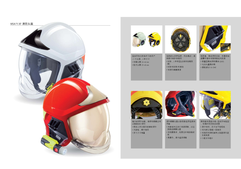 梅思安10158863 F1XF消防头盔 中号 黄色 带照明和支架（项目型）